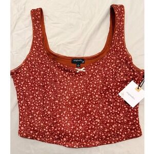 Originality Womens Rust Floral Mesh Corset Tank Top Ditsy Cami NWT Large